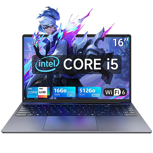 VANWIN PC portable 16"FHD-Intel Core i5-8210Y(2C/4T,Jusqu'à 3.6GHz)-16Go RAM 512Go SSD