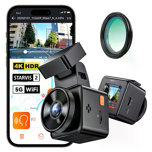 Vantrue E1 Pro Dashcam Mini 4K avec STARVIS 2, PlatePix HDR, 5G WiFi et GPS