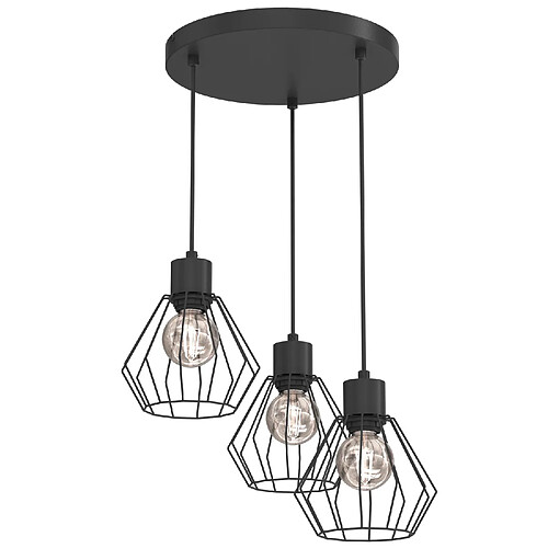 Luminex Suspension industrielle noire ? 3 abat-jours filaires E27, métal, style loft