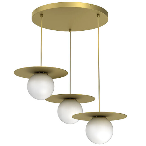 Suspension décorative dorée avec 3 globes blancs E27 15W Flat Luminex