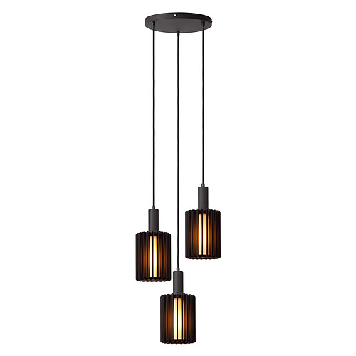 Lucide Suspension moderne noire en aluminium ? lamelles, 3x E27, hauteur réglable 150 cm