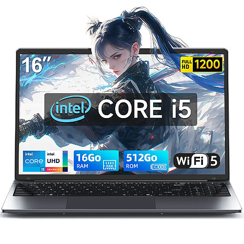 VANWIN PC portable 16"-Intel Core i5-8210Y(Jusqu'à 3,6 GHz)AZERTY-Windows 11pro installed