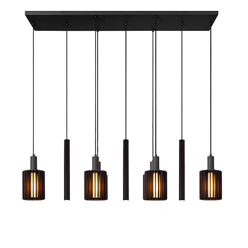 Lucide Suspension noire moderne multizone 6xE27 + 3xGU10, aluminium et verre, 140 cm