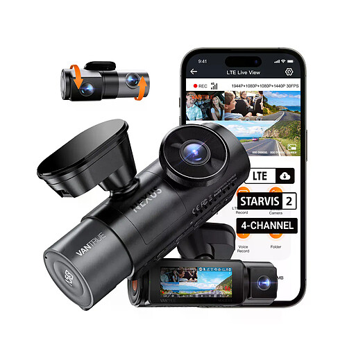 Vantrue Nexus 5S Dashcam 4 canaux 360° avec STARVIS 2, WiFi 5GHz, GPS et stationnement 24/7