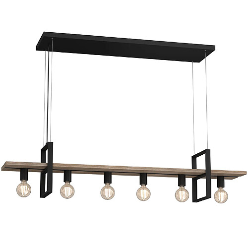 Luminex Suspension scandinave noire et bois 6xE27 15W avec étag?re, style moderne loft