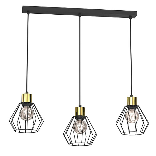 Luminex Suspension industrielle noire et dorée Parkla, 3 abat-jour filaires, 3x E27