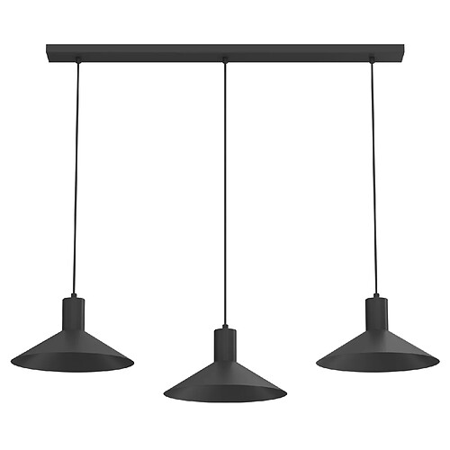 Suspension minimaliste noire barre 3 spots GU10, abat-jours coniques aplatis Luminex Nox