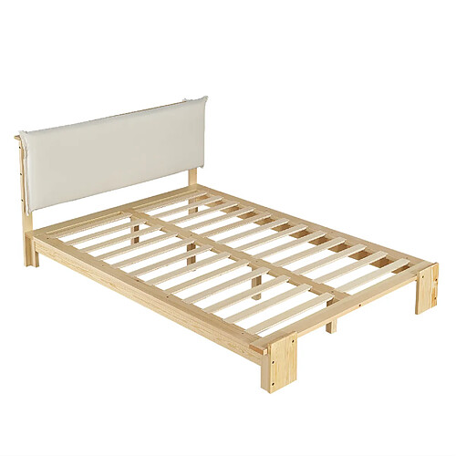 STILVORA Lit simple 140/200 cm naturel en bois et tissu avec dossier capitonné