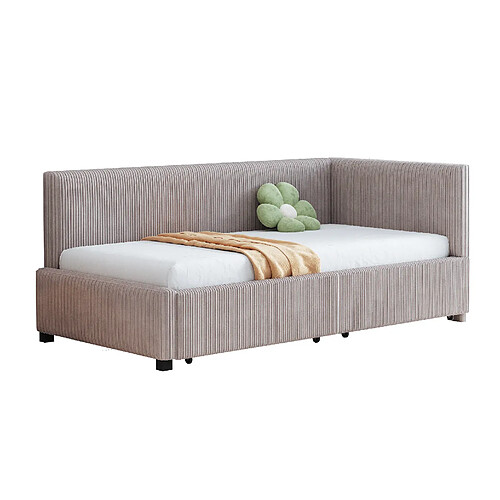 STILVORA Lit de jour 90/200 cm gris en tissu rembourre avec 2 tiroirs et sommier