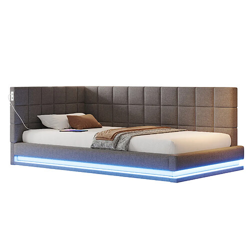 STILVORA Canapé-lit 90/200 cm gris en lin avec LED USB et sommier à lattes
