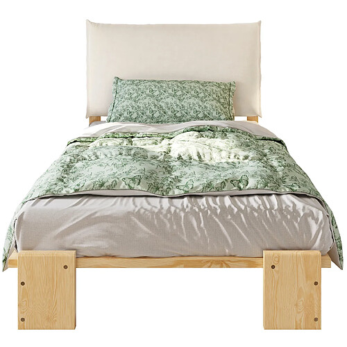 STILVORA Lit simple 90/200 cm naturel en bois et tissu avec dossier rembourré et lattes stables