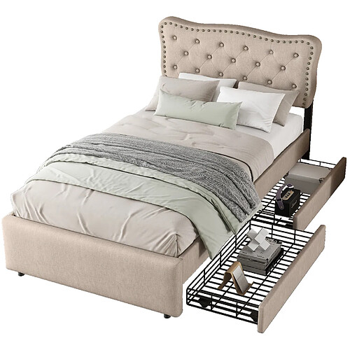 STILVORA Lit rembourré 90/200 cm beige brun en MDF avec tête de lit réglable