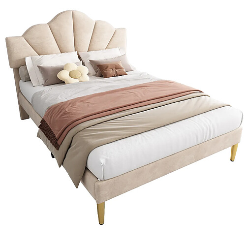 STILVORA Lit rembourré 140/190 cm beige en velours avec tête de lit réglable