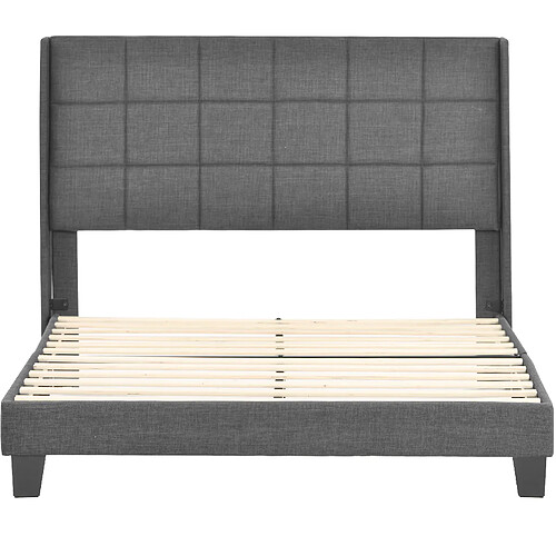 STILVORA Lit double rembourré 140/200 cm gris en lin avec matelas à ressorts ensachés et sommier