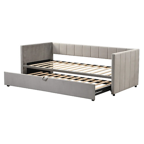 STILVORA Canapé-lit 90/200 cm gris en tissu rembourré avec lit gigogne