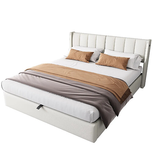 STILVORA Lit rembourré 160/200 cm blanc en PU avec LED USB et tête de lit réglable