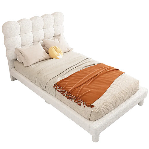 STILVORA Lit simple 90/200 cm blanc en peluche avec tête de lit réglable