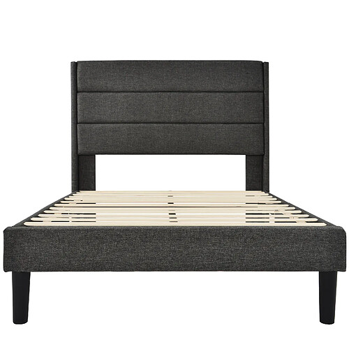 STILVORA Lit rembourré 90/200 cm gris foncé en lin avec matelas 7 zones