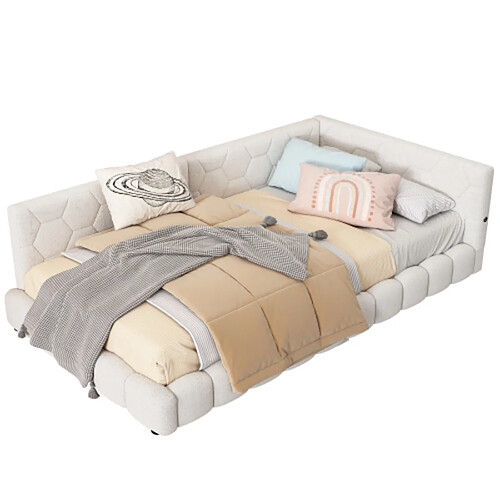 STILVORA Daybed 90/200 cm blanc en velours avec LED 16 couleurs et ports USB Type-C