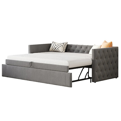 STILVORA Canapé-lit 90/200 cm gris en velours avec sommier extensible