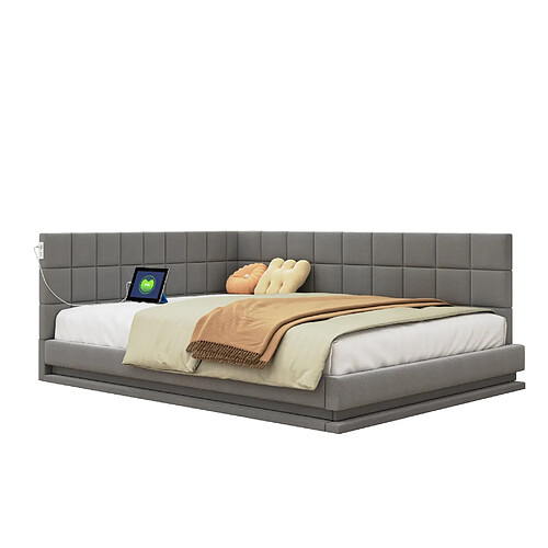 STILVORA Canapé-lit 140/200 cm gris en lin avec LED USB et sommier à lattes