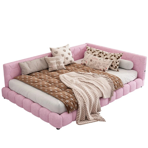 STILVORA Lit de jour 140/200 cm rose en velours avec LED 16 couleurs et USB-C