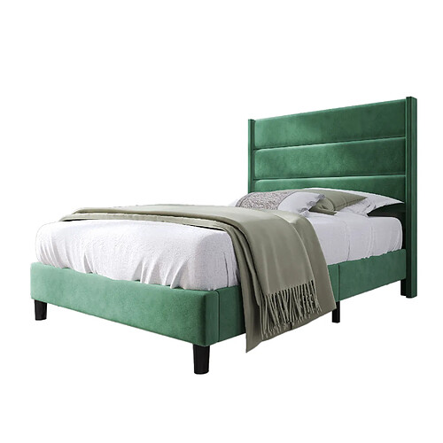 STILVORA Lit rembourré 90/200 cm vert foncé en velours avec matelas 7 zones