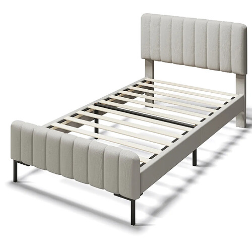 STILVORA Lit simple 140/200 cm gris-beige en lin avec tête de lit réglable