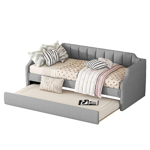 STILVORA Lit de jour 90/200(190) cm gris en coton lin avec lit gigogne