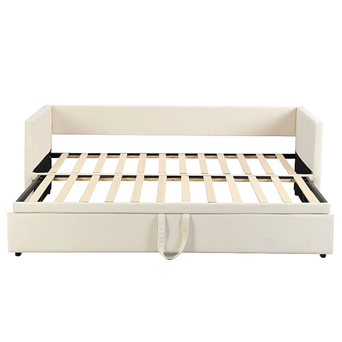 STILVORA Canapé-lit 90/200 cm beige en tissu rembourré avec lit gigogne