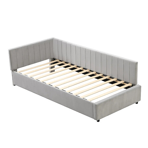 STILVORA Lit de jour 90/200 cm gris en tissu velours avec dossier réversible