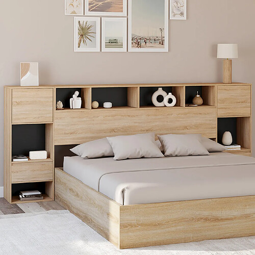 Idmarket TETE LIT CAMPHA 240CM BOIS/N