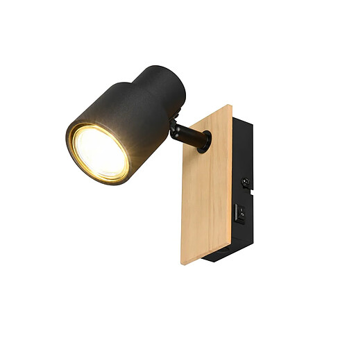 RL Spot mural et plafonnier scandinave noir et bois, rectangulaire, 1xGU10 avec interrupteur