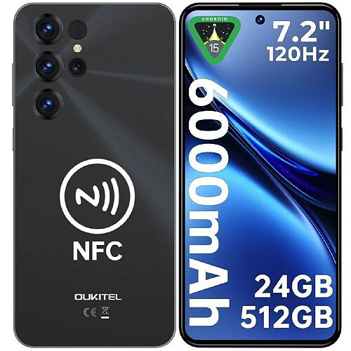 Telephone Portable OUKITEL C68 24Go+512Go 7.2" Smartphone Débloqué - Noir