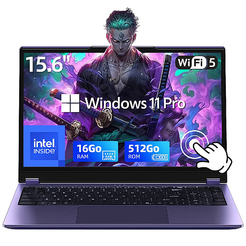 VANWIN PC Portable 15,6" FHD Ecran Tactile Rotation 360°Intel Core m3-8100Y 16Go RAM SSD 512Go