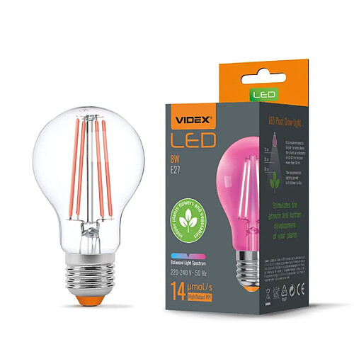 Ampoule LED croissance plantes A60 E27 8W 1200K Videx
