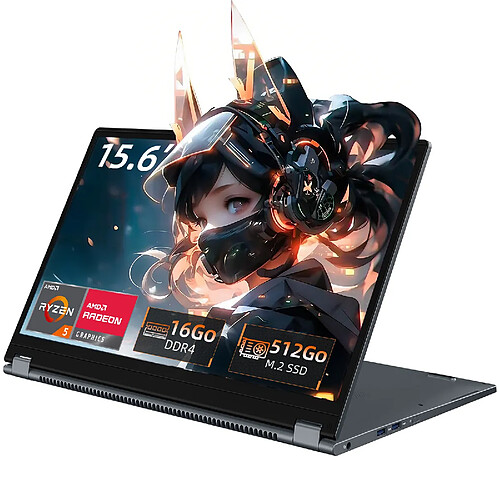 VANWIN PC Portable YOGA Ecran Tactile rotation 360°AMD Ryzen5 7430U RAM 16Go DDR4 SSD 512Go