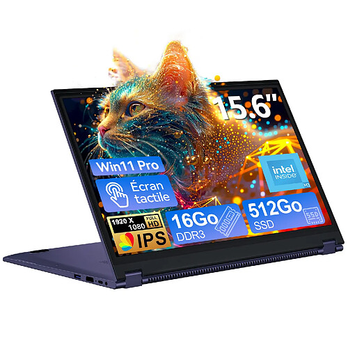 VANWIN PC Portable 15,6" FHD Ecran Tactile Rotation 360°Intel Core m3-8100Y 16Go RAM SSD 512Go