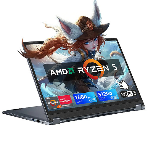 VANWIN PC Portable YOGA Ecran Tactile rotation 360°AMD Ryzen5 7430U RAM 16Go DDR4 SSD 512Go