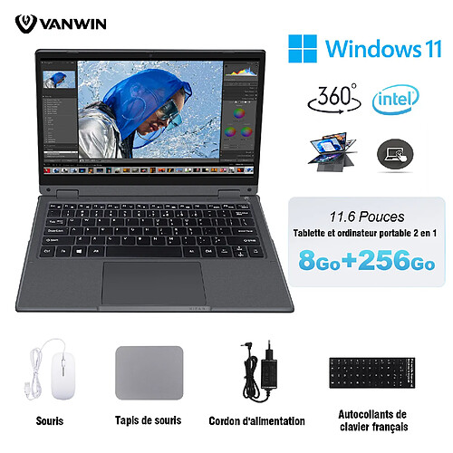 VANWIN PC Portable 11.6"Ecran Tactile rotation 360°8Go RAM 256Go SSD-Intel® Pentium® Gold 6500Y