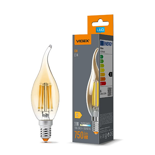 Ampoule LED filament flamme C37 E14 6W 750 lm blanc chaud 2200K verre ambré Videx