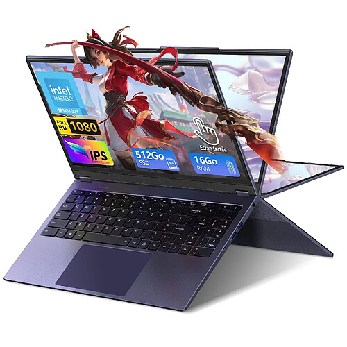 VANWIN PC Portable 15,6" FHD Ecran Tactile Rotation 360°Intel Core m3-8100Y 16Go RAM SSD 512Go