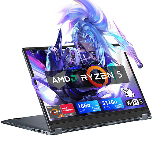 VANWIN PC Portable YOGA Ecran Tactile rotation 360°AMD Ryzen5 7430U RAM 16Go DDR4 SSD 512Go