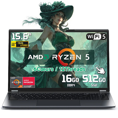 VANWIN PC Portable YOGA Ecran Tactile rotation 360°AMD Ryzen5 7430U RAM 16Go DDR4 SSD 512Go