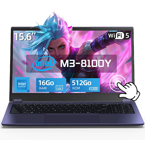 VANWIN PC Portable 15,6" FHD Ecran Tactile Rotation 360°Intel Core m3-8100Y 16Go RAM SSD 512Go