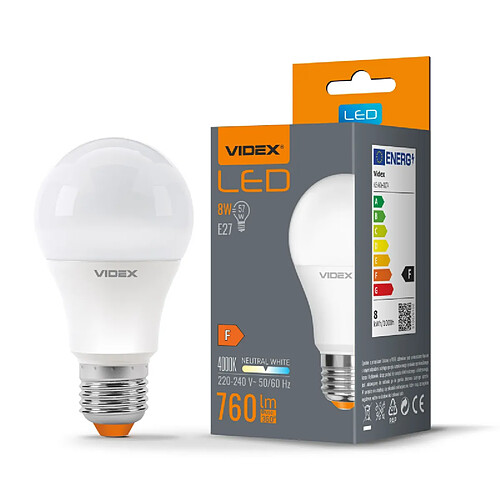 Ampoule LED blanche A60 8W E27 4000K neutre 760lm Videx