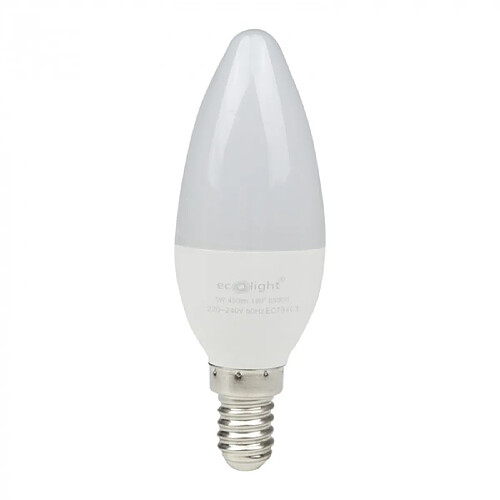 Ampoule LED bougie E14 5W 6500K 450lm opale Ecolight