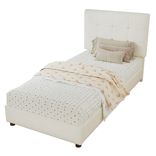 STILVORA Lit enfant rembourré 90/200 cm beige en bois avec tête de lit biscuit