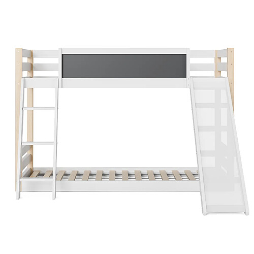 STILVORA Lit superposé enfant 90/200 cm blanc en bois avec toboggan et tableau
