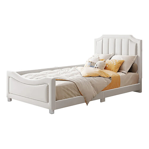 STILVORA Lit enfant 90/200 cm beige en bois massif avec dossier style canapé